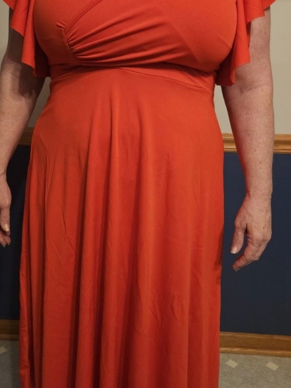 Women's Midi Dress in Burnt Orange - Classic Flutter Sleeve Midi